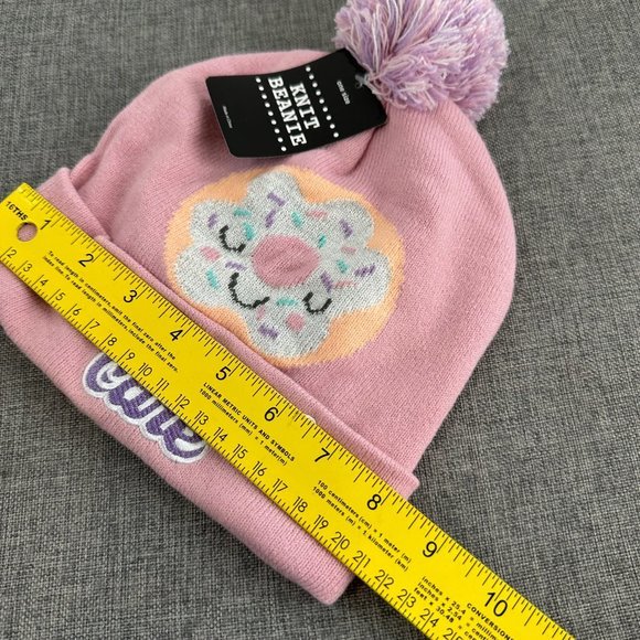 Girls Winter Hat Pink Doughnut Cane Beanie Pom Pom 100% Acrylic OS Knit Beanie - Picture 7 of 9